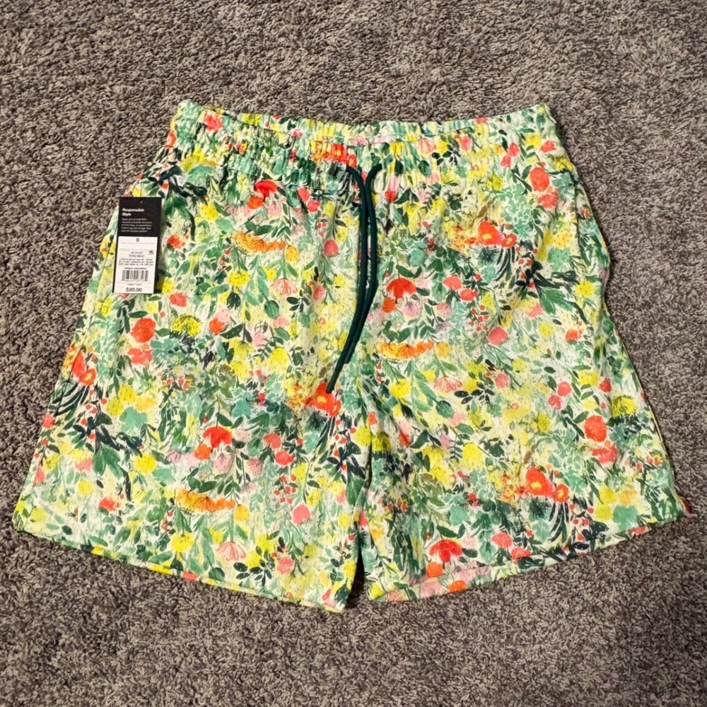 Original Use Mens Floral Shorts Small Yellow Green Orange Botanical Mesh Lined